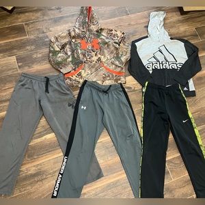 Boys athletic hoodies/pants, under Armour, Nike, and Adidas, size youth XL